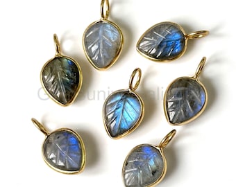 Natural Blue Flashy Labradorite Leaf Pendant, 925 Sterling Silver Carved Leaf Pendant, Gold Vermeil Gemstone Charms, Leaf Charms For Jewelry