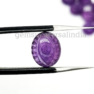 Purple Amethyst Evil Eye Beads, Amethyst Carved Beads, Carved Amethyst Eye Shape Gemstone Beads, Oval Evil Eye Charm Beads, 12x10MM, Jewelry