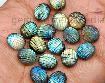 Flashy Labradorite Scarab Carved Gemstone, AAA Labradorite Beetle Face Carving Beads, Carved Labadorite Beads, Boho Egyptian Jewelry 12x10mm