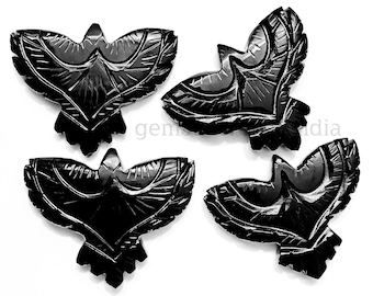 Natural Black Onyx Eagle Carving, Hand Carved Eagle Shape Gemstone, Bird Carved Gemstone For Jewelry, Crystal Carving, Eagle Sculpture 40MM