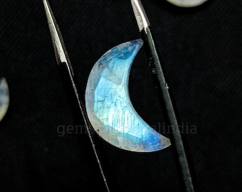 Flashy Rainbow Moonstone Moon shape Gemstone, Faceted Hand Carved Crescent Moon Beads for Jewelry, Healing Crystals, Carved Gemstone 18MM