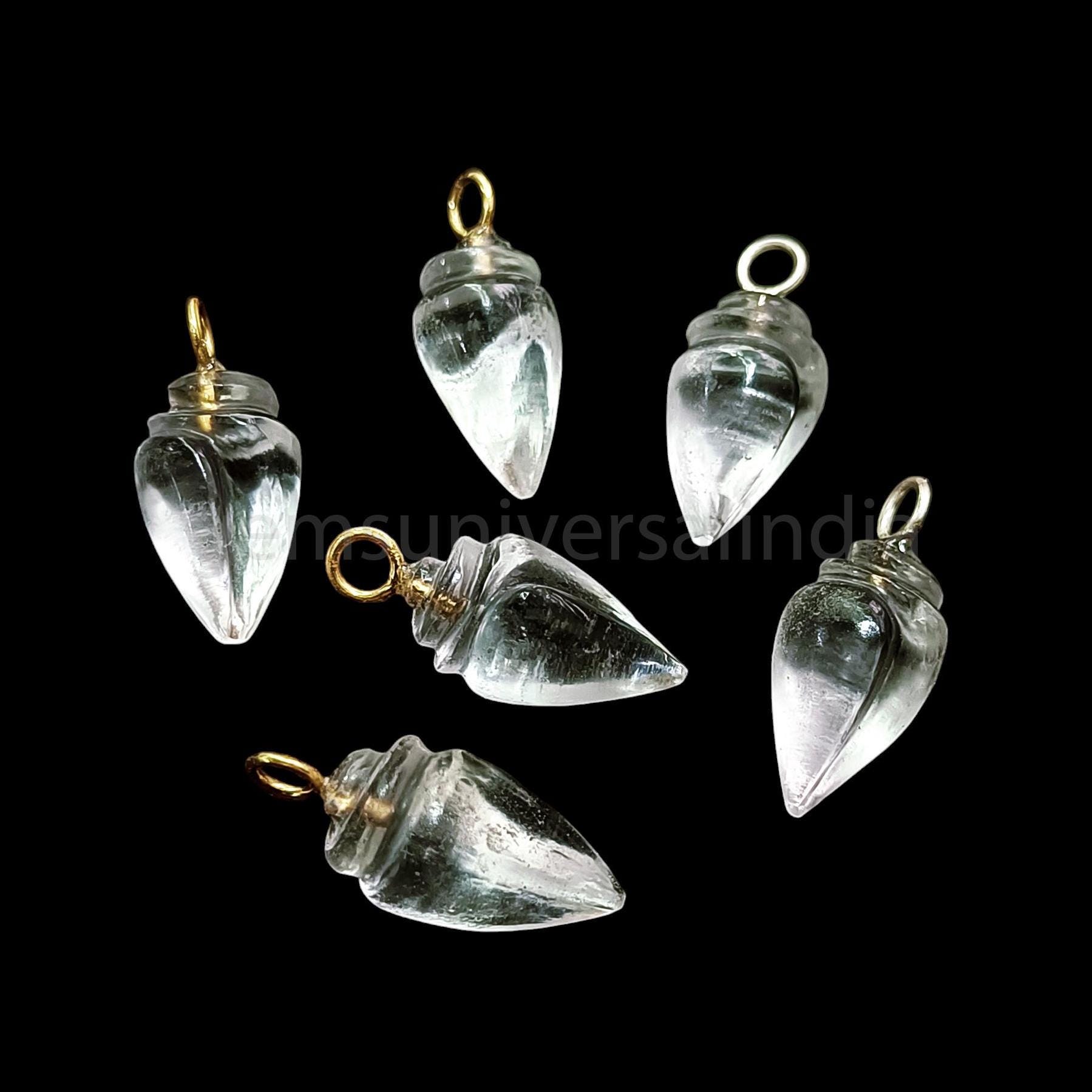 Natural Crystal Quartz Shell Carved Gemstone Charms, Snail Shell Pendants, 925 Sterling Silver Charms for Jewelry Making, Sea Shell Charms
