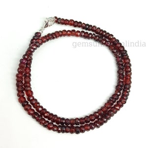 Natural Garnet Faceted Rondelle Beads Necklace, Red Garnet Beaded Necklace, Garnet Necklace for Women, Handmade Choker Necklace Gift for Her