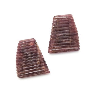 Natural Pink Tourmaline Fancy Carved Gemstone Pair, Natural Tourmaline Gemstone Carving, Loose Handmade Carving Gemstone, 29x25mm - 70 cts.