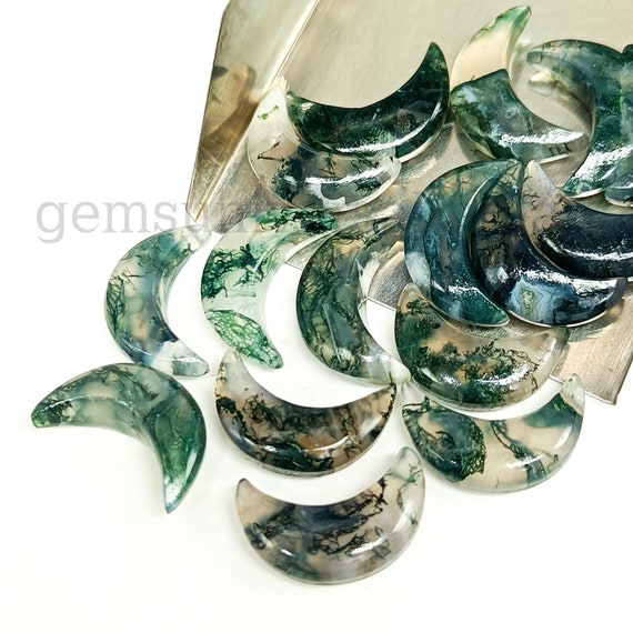 Hand carved Moss Agate Crescent Moons Hand carved Moss Agate Crescent Moons