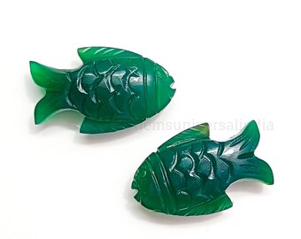 天然グリーンオニキスの魚の彫刻された宝石ビーズ、ジュエリー作りの