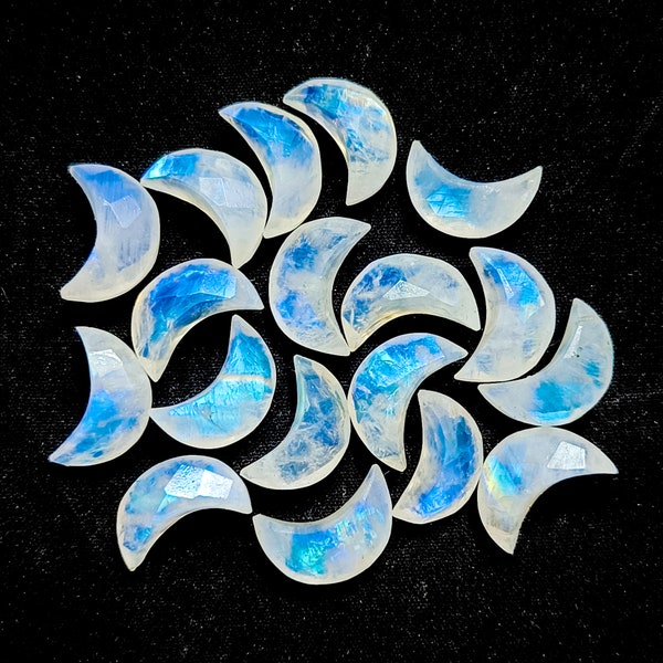 Flashy Rainbow Moonstone Moon Shape Briolettes, Moonstone Faceted Moon Shape Gemstone, Loose Hand Carved Beads, Crescent Moon Beads, 12MM