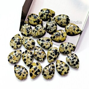 Natural Dalmatian Jasper Carved Leaf Gemstone, Crystal Leaf Carving Gemstone, Leaf Shape Beads, Hand Carved Leaf Beads For Jewelry 14x10mm