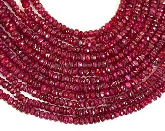 AAA+ Natural Ruby Faceted Rondelle Beads 2.5-5mm Longido Ruby Beads 16 Inch Red Ruby Faceted Gemstone Beads for Jewelry Making Longido Ruby
