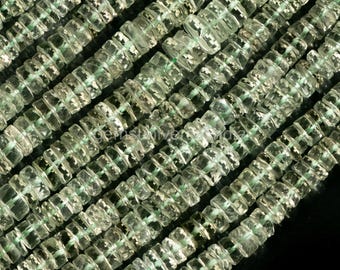 AAAA Green Amethyst Faceted Heishi Tyre Shape Beads, 6-7mm Natural Green Amethyst Beads for Jewelry Making, Amethyst Gemstone Faceted Beads
