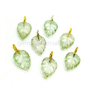 AAA グリーンアメジスト リーフ彫刻宝石ペンダント、アメジスト リーフ彫刻チャーム、ジュエリー製作用 925 スターリング シルバー チャーム、チャーム ペンダント