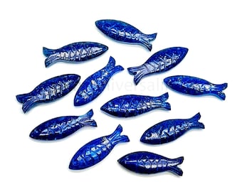 AAAA Lapis Lazuli Fish Carved Gemstone for Jewelry Making, Loose Hand Carved Fish Beads, Blue Lapis Carving Fish Charms for Necklace 25mm