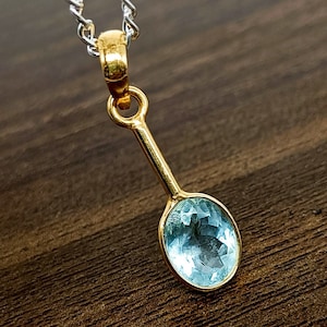 Pingente de água-marinha natural, pingente de água-marinha de ouro maciço 14K, colar com pingente de ouro maciço, pedra de nascimento de março, presente de aniversário, presente para ela