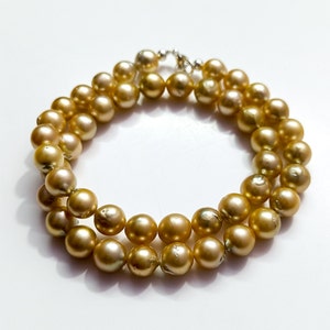 Extremely Rare Golden South Sea Pearl Round Beads Necklace, Natural South Sea Pearl Beaded Necklace, Pearl Jewelry, Pearl Necklace for Gift