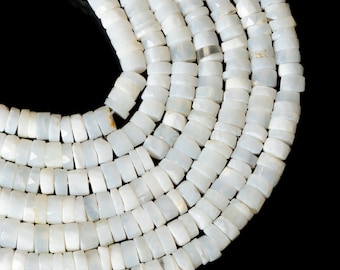 AAA+ White Opal Faceted Tyre Beads 5-6mm White Opal Beads 16 Inch White Opal Heishi Wheel Shape Natural White Opal Beads for Jewelry Making
