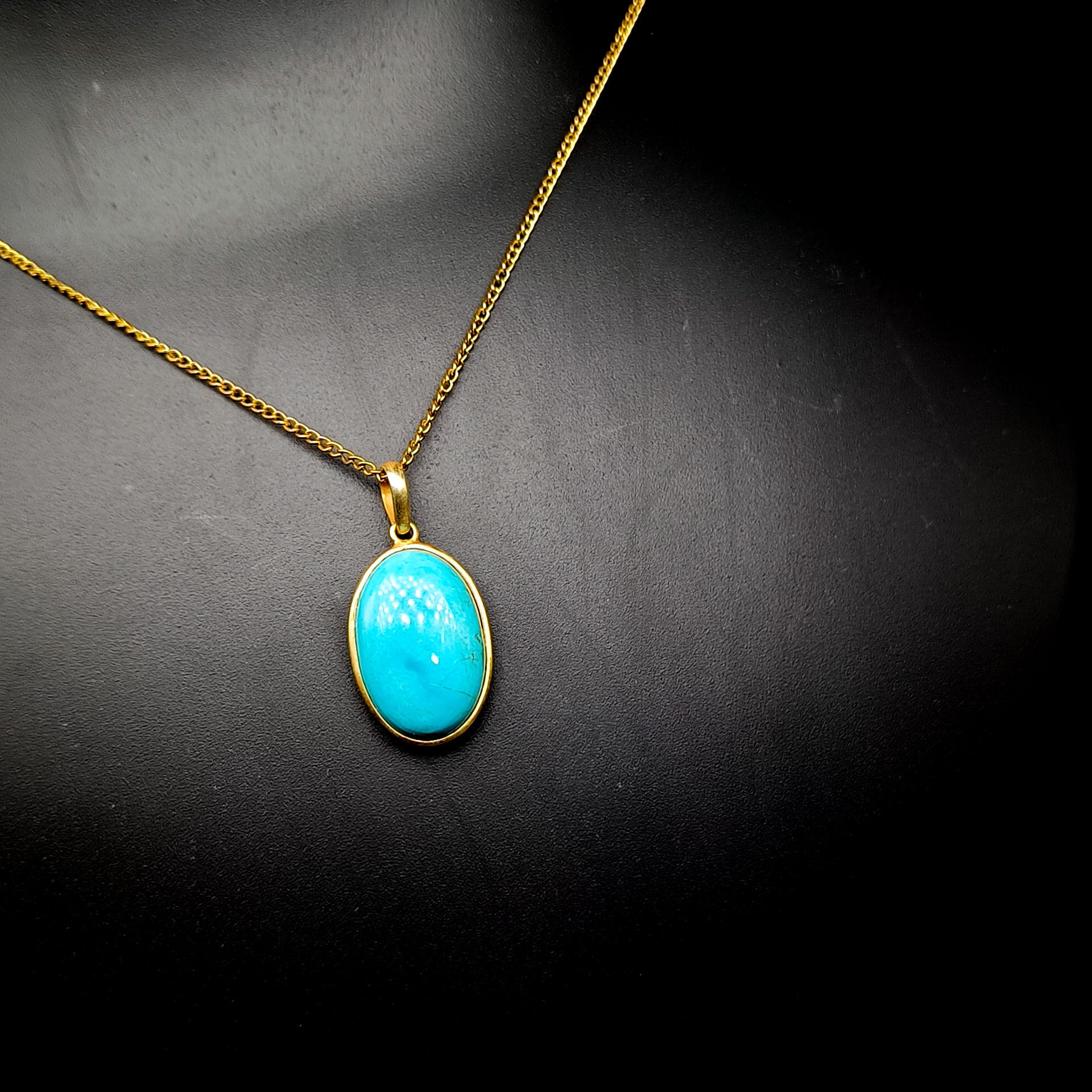 14Kゴールドアリゾナターコイズペンダント、天然ターコイズネックレス