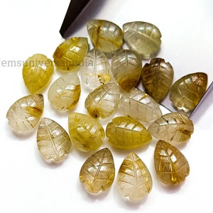 Natural Golden Rutile Carved Leaf Gemstone, Crystal Leaf Carving Gemstone, Leaf Shape Beads, Hand Carved Leaf Beads For Jewelry Making 14mm