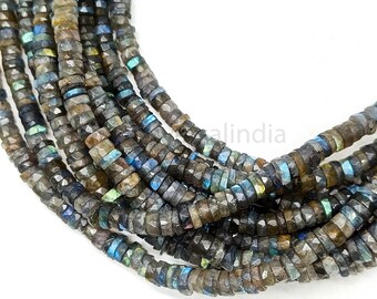 Natural Labradorite Faceted Tyre Beads 5-6mm Labradorite Wheel Beads Heishi Labradorite Beads Flashy Labradorite Tyre Strand for Jewelry