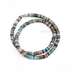 Multi Color Turquoise Heishi Bead Necklace, Turquoise Gemstone Jewelry, Smooth Tyre Beads - Turquoise Choker Necklace for Women Surfer Beach
