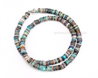 Multi Color Turquoise Heishi Bead Necklace, Turquoise Gemstone Jewelry, Smooth Tyre Beads - Turquoise Choker Necklace for Women Surfer Beach
