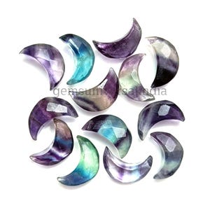 AAA Multi Fluorite Moon Shape Briolette, Natural Fluorite Faceted Moon Shape Gemstone, Loose Hand Carved Beads, Fluorite Crescent Moon 12MM