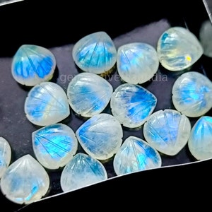 Rainbow Moonstone Shell Shape Briolettes, Natural Moonstone Shell Shape Gemstone, Hand Carved Beads, Shell Carved Beads, Moonstone Beads