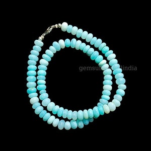 Collier de perles d&#39;opale bleue AAA, collier de perles rondelles lisses opale bleue, bijoux d&#39;opale bonbon, collier d&#39;opale bleue pour femme, collier fait main