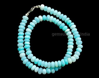 AAA Blue Opal Beaded Necklace, Blue Opal Smooth Rondelle Beads Necklace, Candy Opal Jewelry, Blue Opal Necklace for Women, Handmade Necklace