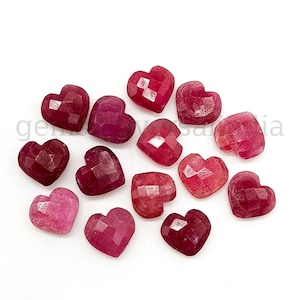 Ruby Faceted Heart Shape Briolettes, Red Ruby Heart Shape Gemstone Beads, Hand Carved Ruby Beads, Ruby Beads, Glass Filled Ruby Beads, 10MM