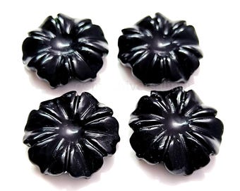 SALEブラックオニキス×マザオパ×水晶フラワーカービングファンシェープ 美しいブラックオニキスの花の形の宝石、手彫りの宝石の花、花の