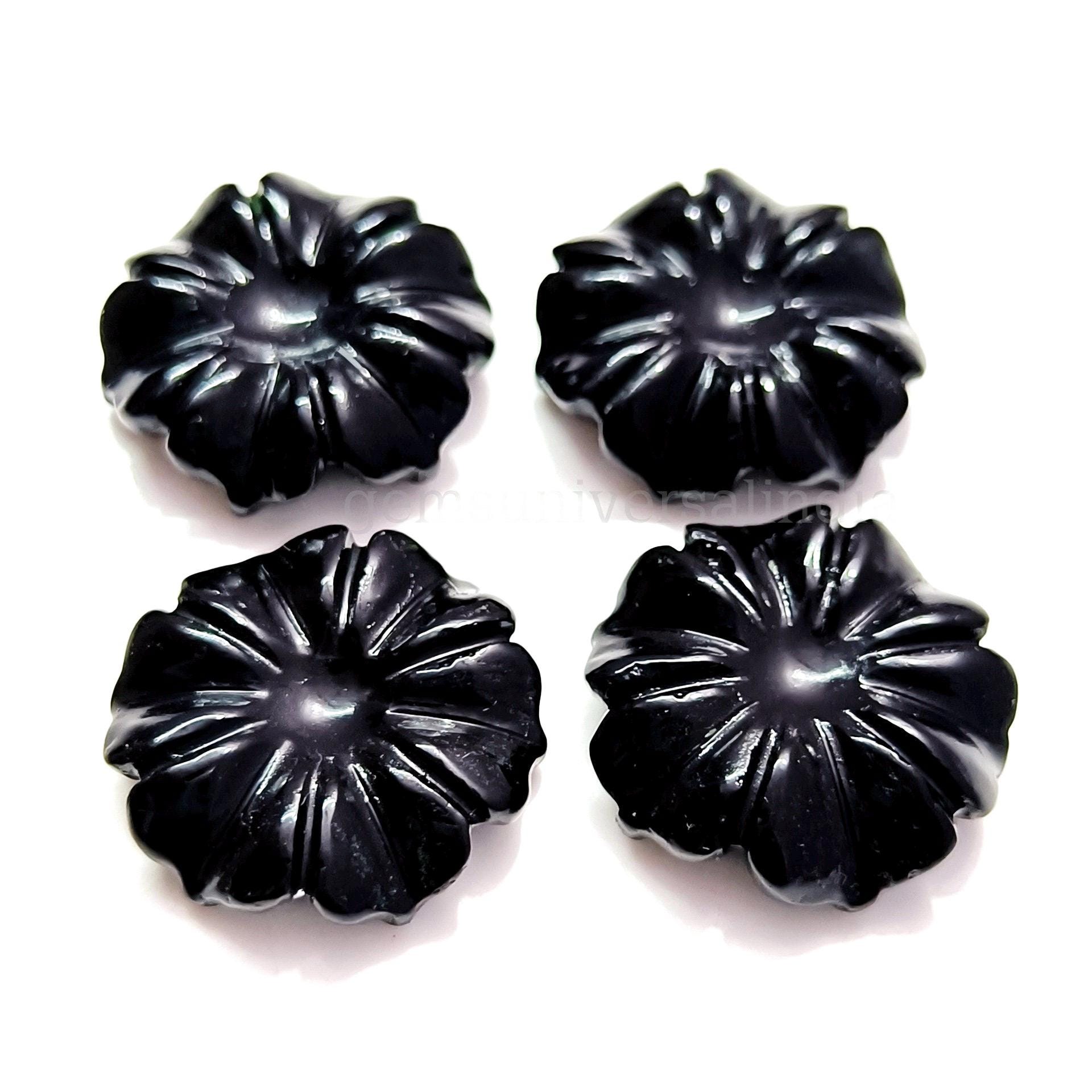 美しいブラックオニキスの花の形の宝石、手彫りの宝石の花、花の