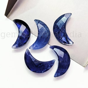 Natural Iolite Moon Carved Briolettes, AAA Iolite Faceted Moon Shape Gemstone, Loose Hand Carved Beads, Crescent Moon Bead, Jewelry 17MM