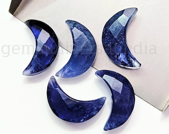 Natural Iolite Moon Carved Briolettes, AAA Iolite Faceted Moon Shape Gemstone, Loose Hand Carved Beads, Crescent Moon Bead, Jewelry 17MM