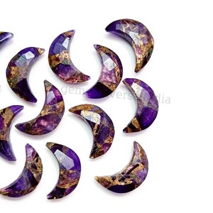 RARE Copper Amethyst Moon Carved Briolettes, Copper Amethyst Faceted Moon Shape Gemstone Beads, Hand Carved Beads, Crescent Jewelry 17mm image 4