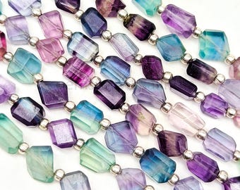 AAA Multi Fluorite Faceted Nugget Beads, Natural Fluorite Freeform Tumble Beads, Rainbow Fluorite Gemstone Beads Strands, 5x7-6x8mm, 8&quot; inch