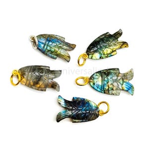 Flashy Labradorite Fish Pendant, Carved Gemstone Fish, Koi Fish Charms, Crystal Fish Pendant, Healing Crystal Jewelry, Fish Necklace Charms
