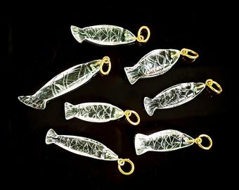 Natural Crystal Quartz Carved Fish Pendant, AAA Clear Quartz Koi Fish Charms, 925 Sterling Silver Charms, Fish Carved Crystal, Stone Carving