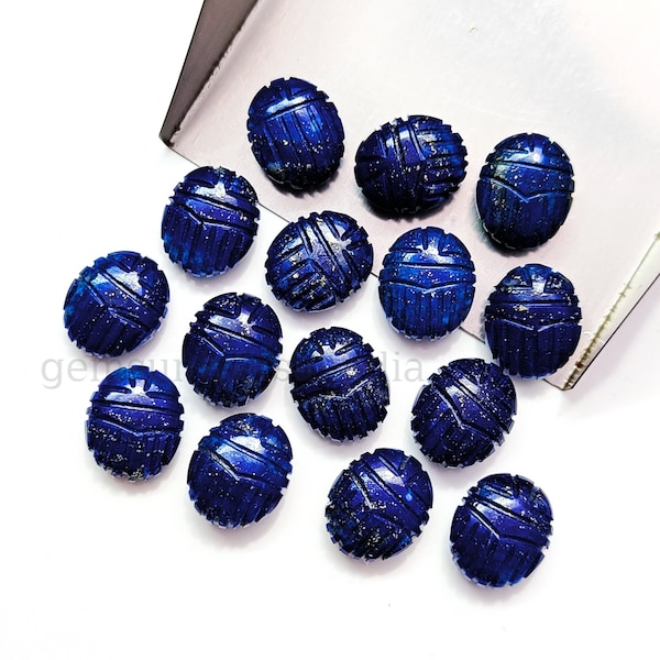 Naturliga lapis lazuli scarabs pärlor, boho egyptiska scarabs form, skalbagge scarab handskuren ädelsten för smycken, insektssnideripärlor 12 MM