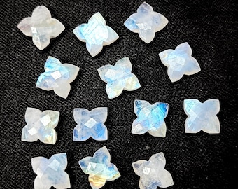 Flashy Rainbow Moonstone Clover Shape Gemstone, Hand Carved Gemstone Beads, Flower Crystal Charm Pendant Jewelry Crystal Carving Flower 12MM