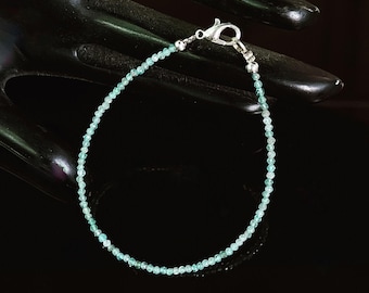 Natural Aquamarine Micro Faceted Beads Bracelet, AAA Aquamarine Beaded Bracelet, Dainty Tiny Gemstone Bead, Blue Stone Bracelet Gift for Her