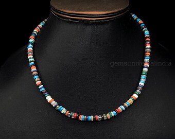 Disco Opal Beaded Necklace, Multi Color Opal Smooth Heishi Beads Necklace, Opal Jewelry, Flat Beads Necklace, Women's Necklace, Gift For Her