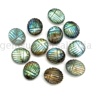 Dazzling Labradorite Scarab Shape Gemstone Beads, AAA Labradorite Beetle Face Carving, Fancy Handmade Carved Beads, Egyptian Jewelry 12mm