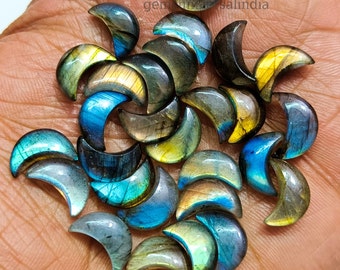 Cute Labradorite Moon Shape Briolettes, Natural Labradorite Smooth Moon Shape Gemstone, Loose Hand Carved Beads, Crescent Moon Beads 12MM