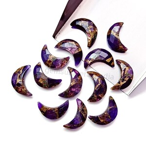RARE Copper Amethyst Moon Carved Briolettes, Copper Amethyst Faceted Moon Shape Gemstone Beads, Hand Carved Beads, Crescent Jewelry 17mm image 6