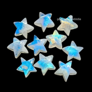 Dazzling Rainbow Moonstone Star Carved Gemstone, Blue Flash Moonstone Smooth Star Beads, Loose Hand Carved Moonstone Stars Crystals 10mm