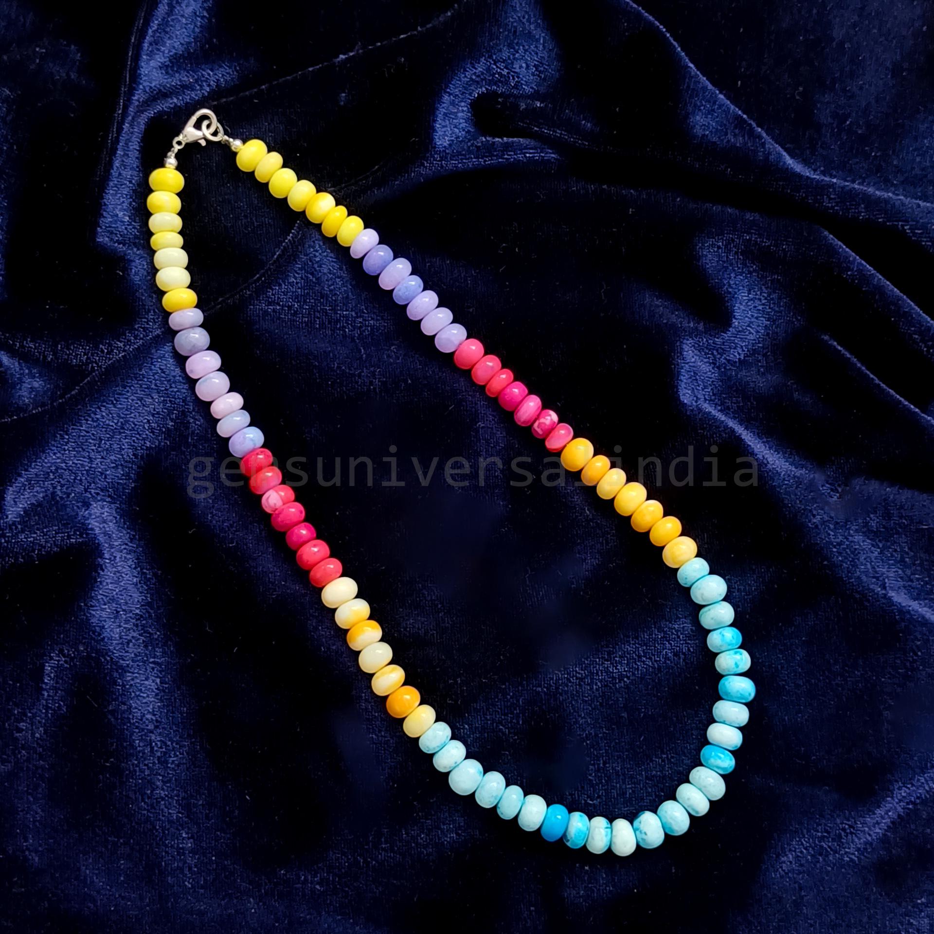 鮮やかなマルチカラーの天然オパールビーズネックレス、オパールの