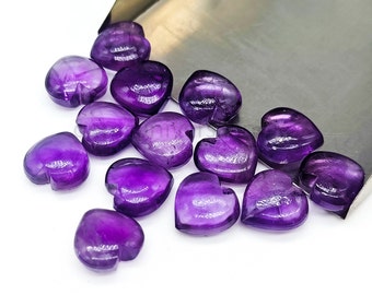 Natural Amethyst Heart shaped Gemstone, Smooth Hand Carved Heart Beads,Carving Gemstone Beads for Jewelry Making 10MM Healing Crystal Hearts