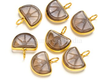Natürliche Rauchquarz geschnitzt Orange Frucht Charms Gold Vermeil Rauchquarz Edelstein Anhänger geschnitzten Stein Obst Charme Healing Crystal Schmuck