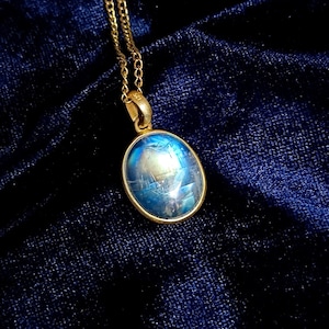 14K Solid Gold Moonstone Pendant, Yellow Gold Necklace Pendant, Natural Rainbow Moonstone Oval Gemstone Pendant, June Birthstone Jewelry