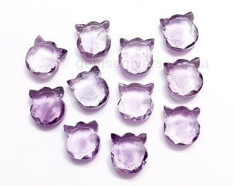 AAA Roze Amethist Kat Vorm Edelsteen, Natuurlijke Amethist Gefacetteerde Kat Gezicht Carving, Losse Dieren Gesneden Edelsteen Kralen, Fancy Shape Charms 12mm